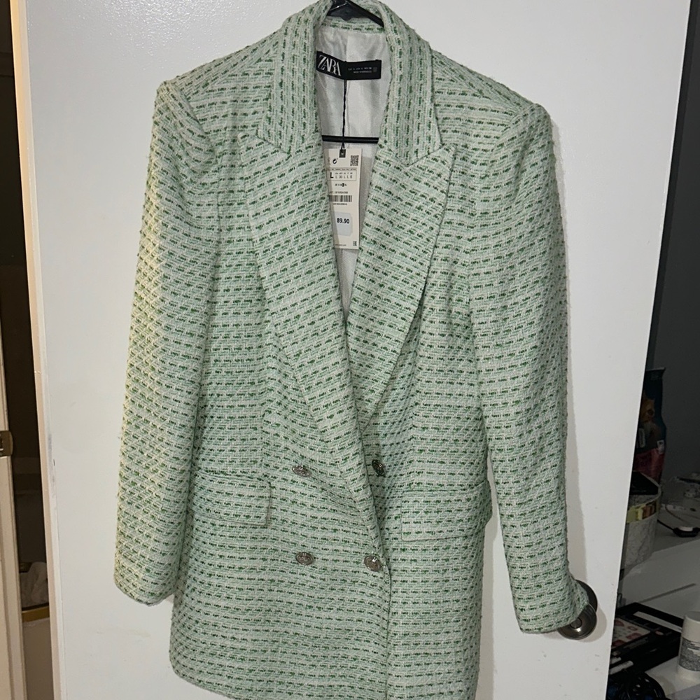 Zara Women's Mint Tweed Blazer